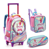 Kit Mochila De Rodinha Unicornio Arcoires 46cm 3 Peças