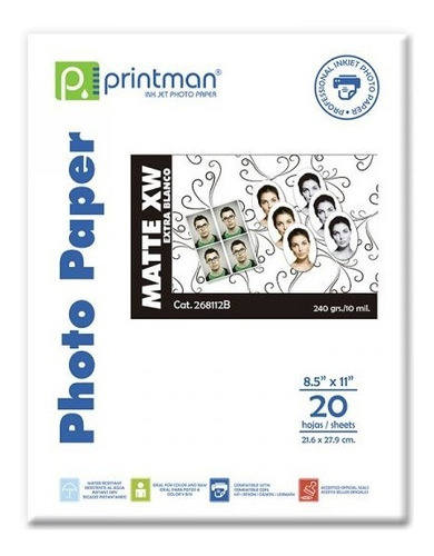 Papel Printman 8,5x11 Mate Extra Blanco 20h 10.5mils/240grs