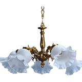 Lustre Pendente Colonial Metal + 5 Tulipas De Cristal