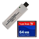 Kit Cartão Compact Flash Industrial 64mb Sandisk +leitor Usb