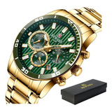 Reloj De Lujo Con Calendario Luminoso De Acero Inoxidable Re Color Del Fondo Verde Oro