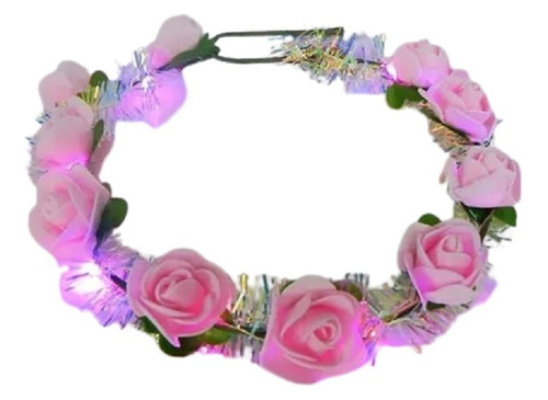  10 Tiara Vincha Cotillon Luminosa 10 Flores Led Rosa Hippie