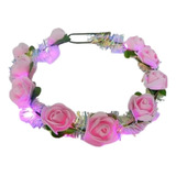  10 Tiara Vincha Cotillon Luminosa 10 Flores Led Rosa Hippie