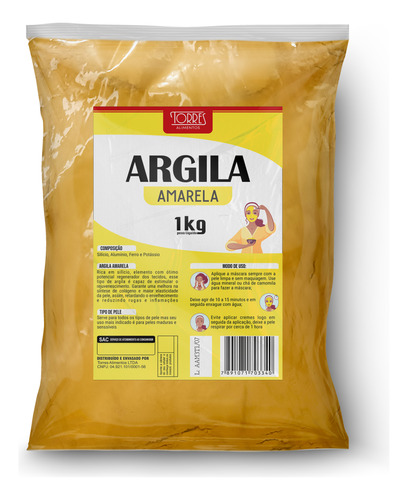 Argila Amarela 1kg Torres Ideal Para Máscara De Skin Care