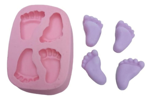 Molde Forma Sabonete Vela Silicone Mini Pezinho Bebê 4 Cav.