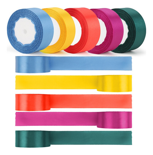 5 Rollos 4 Cm 114 Metros Tiras Colores Decorativas Satinadas