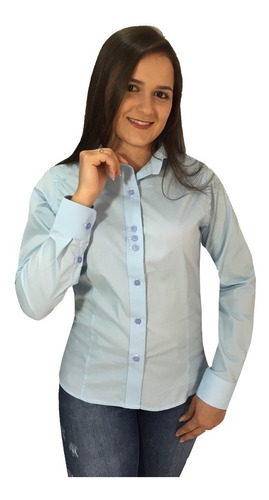 Camisa Social Feminina Modelo Slim Manga Longa 50 Pç