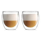 X2 Tazas Café Pocillos Doble Pared Vidrio Levys Bazar 250ml Vidrio Borosilicato