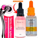 Kit Derma Roller Dermaroller +vitamina C +rosa Mosq Skincare