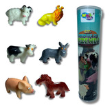 Kit 6 Animais Fazenda Borracha Cerca Burro Cavalinho Porco 