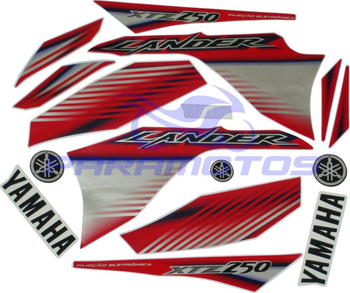 Kit Jogo Adesivos Completo Yamaha Lander 250 2009 Vermelho 