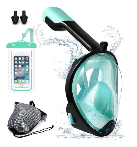 Viess Máscara De Snorkel Con Bolsa Impermeable, De Cara Completa Con Soporte Para Cámara, De Vista Panorámica De 180°, Antivaho Y Antifugas, Gafas Y Máscaras De Buceo Adultos,verde, S/m