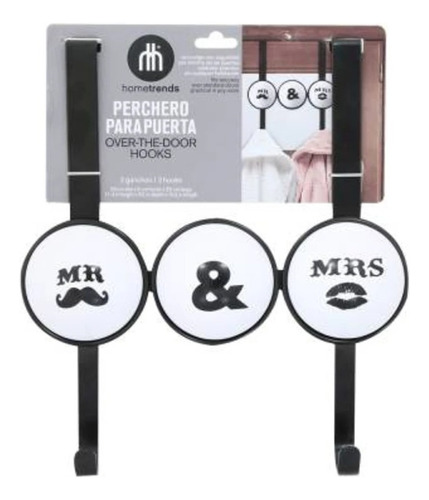 Perchero Puerta Mr & Mrs Gancho Hometrends Mostacho Bigote Color Negro Y Blanco