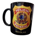 Caneca De Cerâmica Preta Personalizada Polícia Federal Pf