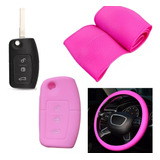 Cubre Volante + Funda Llave Silicona Ford Fiesta - Rosa