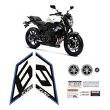 Kit Adesivos Moto Yamaha Xj6 2015 Faixa Do Tanque + Emblemas Cor Azul