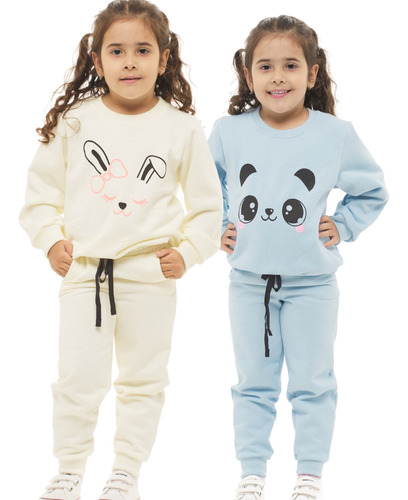 2 Conjuntos Frio Inverno Moletom Infantil Feminino Meninas 