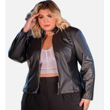 Jaqueta Plus Size Couro Fake Ziper Estilosa Moda Inverno 