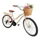 Bicicleta Aro 26 Retrô 18 Marchas Cesta Vime Bagageiro Bg Rs