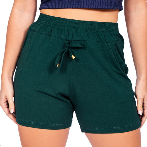 Short Malha Feminino Casual Liso Com Amarração