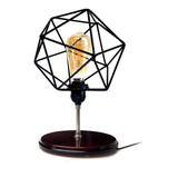 Lámpara De Mesa Con Rejilla Jaula Industrial Icosaedro Negro
