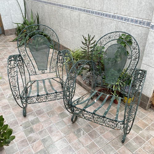 2 Sillones De Jardín De Hierro Forjado Antiguo