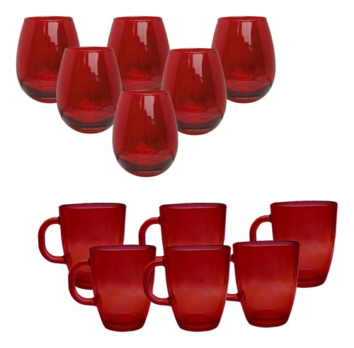 Set 6 Vasos Gourmet + 6 Tazas De Vidrio Color Traslucido