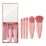 Kit De Brochas De Maquillaje Con Funda De Espejo Con 5 Piezas De Color Rosa