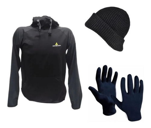 Combo Hombre!!buzo Deportivo N+gorro+guantes Térmicos