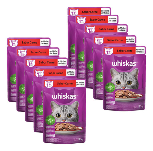 Whiskas Sache Gatos Adultos Carne 85g 10 Unid