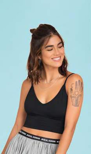 Hermoso Crop Top Negro Rib Mujer Juvenil Espalda Descubierta