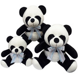 Urso Panda De Pelúcia Laço Azul - Trio Para Nicho 18 22 26cm