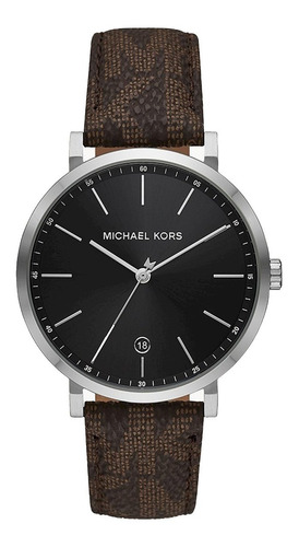 Reloj Michael Kors Caballero Color De La Correa Marrón Oscuro Color Del Bisel Plateado Color Del Fondo Negro