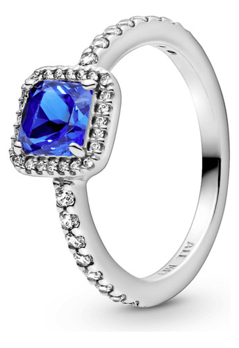 Anillo Pandora Cuadrado Azul Con Halo