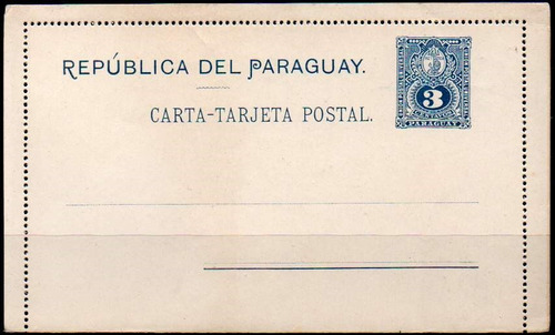 Paraguay 1891. Carta Tarjeta Postal De 3c Escudo