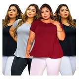 Kit 4 Blusa Camiseta Plus Size Bata Soltinha Academia