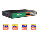 Conmutador Reidubo, 18 Puertos Ethernet, Gigabit Poe Switch