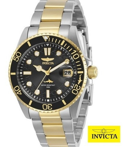 Relógio Invicta Pro Diver Feminino 38mm, Steel, Gold (30483) Cor Da Correia Prateado Cor Do Bisel Preto Cor Do Fundo Preto
