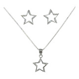 Conjunto Más Cadena Aros Colgante Estrellas Circon Plata 925