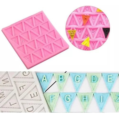 Molde Silicona Banderines Letras Triangulo Repostería Resina