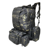 Mochila Tactica Kossok Quebec Con Riñonera Y Bolsos Extra Color Camuflado Verde Diseño De La Tela Liso