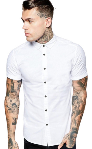 Camisa Social Masculina Manga Curta Não Amassa Slim Fit