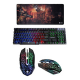 Kit Teclado Gamer + Mouse Led Usb 2400 Dpi Mousepad Grande