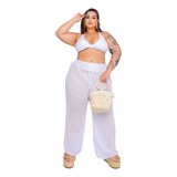 Saida De Praia Feminina Calça Plus Size Tricô