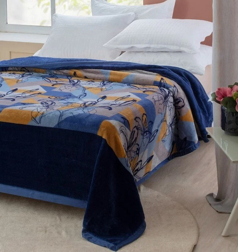 Cobertor Dyuri Jolitex Casal 1,80m X 2,20m Cor Guadalquivi Cobalto Desenho Do Tecido Florido