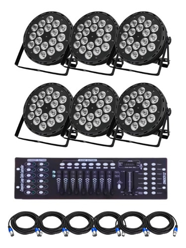 6 Canhao Parled 18x15w Rgbw+uv Iluminação + Mesa + Cabos 5m