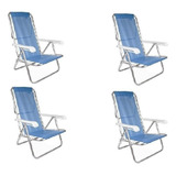 Kit 4 Cadeira Praia Reclinável Alumínio 8 Posições 100kg Mor Cor Azul