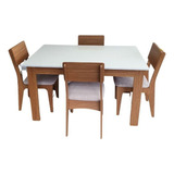 Conjunto Mesa 140x90cm Com 4 Cadeiras Estofadas Clean