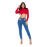 Jeans Mujer Elasticado Celeste Corte Colombiano