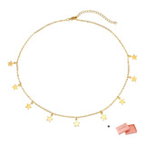 Colar Corrente Choker Dourado Com Estrelas Folheado A Ouro